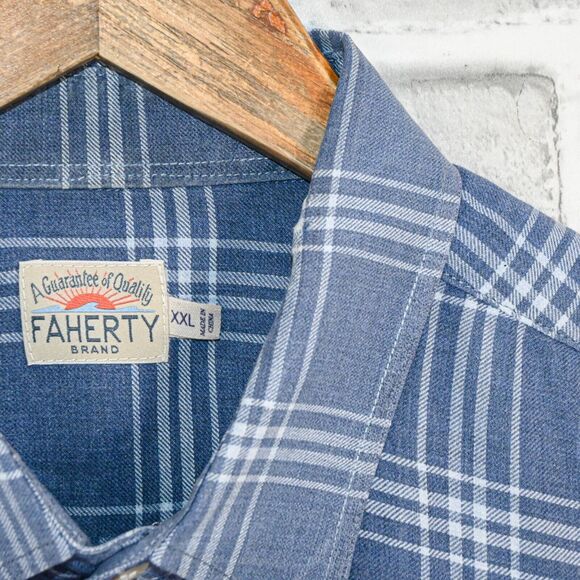 Faherty Brand Men's Cotton Blue white Plaid Button Down Shirt size 2XL - Picture 9 of 9